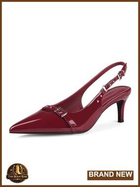 Womens Slingback Heels Pointed Toe Slip On Pumps Kitten Heel Patent Leather
